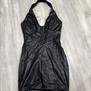Leather mini Black Halter Dress